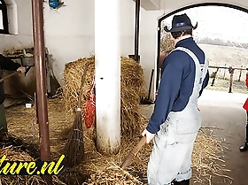 Hairy horse tamer copy penetrated in horse stable for her first time