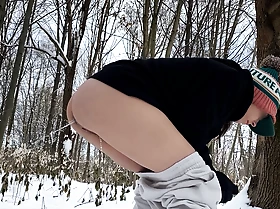 He pissing inside my young exasperation in the forest on snow