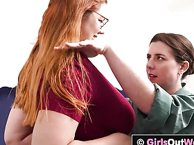 Busty lesbian redhead gets her pussy and ass licked
