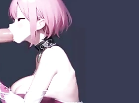Sakura-Like Pink-Haired Anime Girl Gives Soaking Deepthroat to Huge, Hairy Cock - Loop