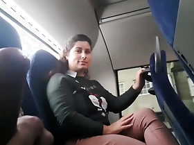 Exhibitionist seduces Milf fro Drag inflate & Jerk his Dick in Bus